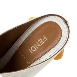 Pre Owned Fendi Yellow Patent Leather And Lizard Embossed Leather Peep Toe Slide Mules Size 36