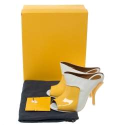 Pre Owned Fendi Yellow Patent Leather And Lizard Embossed Leather Peep Toe Slide Mules Size 36