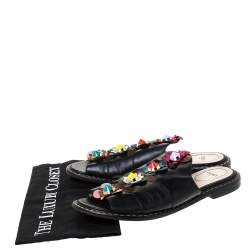 Pre Owned Fendi Black Leather Flowerland Slide Sandals Size 39