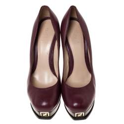 Pre Owned Fendi Burgundy Leather Fendista Platform Pumps Size 41
