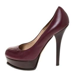 Pre Owned Fendi Burgundy Leather Fendista Platform Pumps Size 41