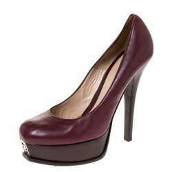 Pre Owned Fendi Burgundy Leather Fendista Platform Pumps Size 41