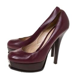 Pre Owned Fendi Burgundy Leather Fendista Platform Pumps Size 41