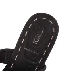 Pre Owned Fendi Black FF Canvas and Leather Flat Thong Sandals Size 37.5