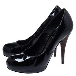 Fendi Black Patent Leather FF Logo Heels Platform Pumps Size 37