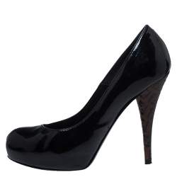 Fendi Black Patent Leather FF Logo Heels Platform Pumps Size 37