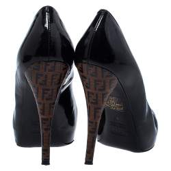 Fendi Black Patent Leather FF Logo Heels Platform Pumps Size 37
