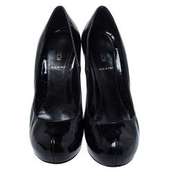 Fendi Black Patent Leather FF Logo Heels Platform Pumps Size 37