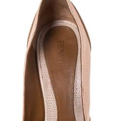 Pre Owned Fendi Tri Color Embossed Lizard Leather Fendista Peep Toe Platform Pumps Size 37