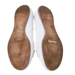 Pre Owned Fendi White Leather Logo Plaque Loafer Ballet Flats Size 40