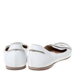 Pre Owned Fendi White Leather Logo Plaque Loafer Ballet Flats Size 40
