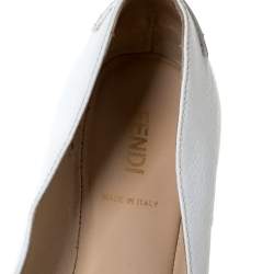 Pre Owned Fendi White Leather Logo Plaque Loafer Ballet Flats Size 40
