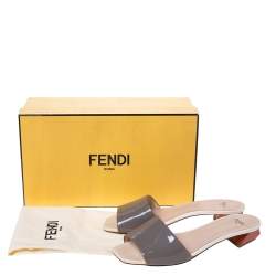 Pre Owned Fendi Grey Patent Leather Slide Sandals Size 37