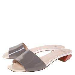 Pre Owned Fendi Grey Patent Leather Slide Sandals Size 37