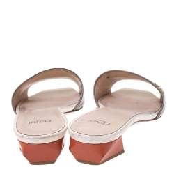 Pre Owned Fendi Grey Patent Leather Slide Sandals Size 37