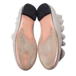 Pre Owned Fendi Grey Leather Ruffle Trim Ballet Flats Size 36.5