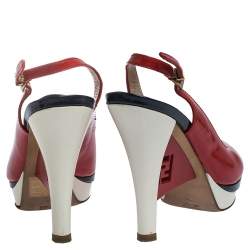 Fendi Tricolor Patent Leather Decollete Slingback FF Wedge Sandals Size 38 