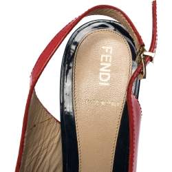 Fendi Tricolor Patent Leather Decollete Slingback FF Wedge Sandals Size 38 