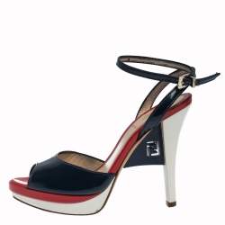 Pre Owned Fendi Tricolor Patent Leather Slingback Platform Sandals Size 36