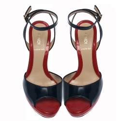 Pre Owned Fendi Tricolor Patent Leather Slingback Platform Sandals Size 36