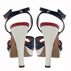 Pre Owned Fendi Tricolor Patent Leather Slingback Platform Sandals Size 36