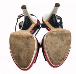 Pre Owned Fendi Tricolor Patent Leather Slingback Platform Sandals Size 36