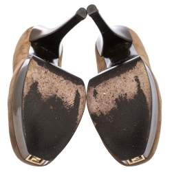 Pre Owned Fendi Brown Suede Fendista Platform Pumps Size 38