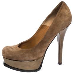 Pre Owned Fendi Brown Suede Fendista Platform Pumps Size 38