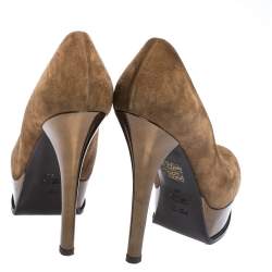 Pre Owned Fendi Brown Suede Fendista Platform Pumps Size 38