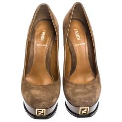 Pre Owned Fendi Brown Suede Fendista Platform Pumps Size 38