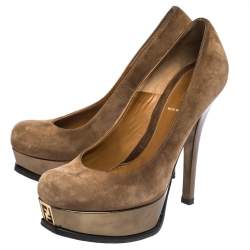 Pre Owned Fendi Brown Suede Fendista Platform Pumps Size 38