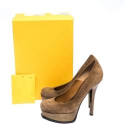 Pre Owned Fendi Brown Suede Fendista Platform Pumps Size 38