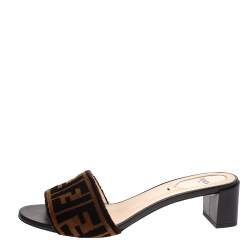 Pre Owned Fendi Brown/Black Velvet and Leather Open Toe Sandals Size 37