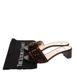 Pre Owned Fendi Brown/Black Velvet and Leather Open Toe Sandals Size 37