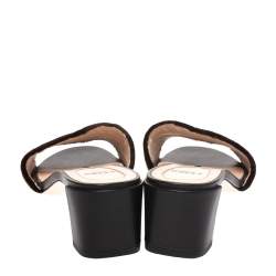 Pre Owned Fendi Brown/Black Velvet and Leather Open Toe Sandals Size 37