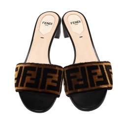 Pre Owned Fendi Brown/Black Velvet and Leather Open Toe Sandals Size 37