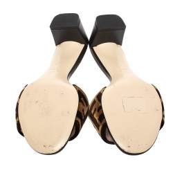 Pre Owned Fendi Brown/Black Velvet and Leather Open Toe Sandals Size 37