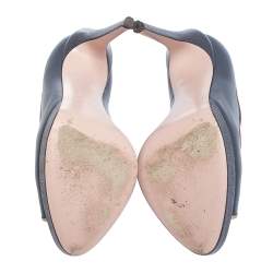 Pre Owned Fendi Mineral Alloy Lizard Embossed and Leather Scalloped Peep Toe Platform Pumps Size 36.5