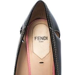 Pre Owned Fendi Black/Cream Patent Cut Out And Lizard Embossed Heel Platform Pumps Size 38