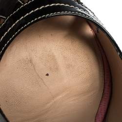 Pre Owned Fendi Black/Cream Patent Cut Out And Lizard Embossed Heel Platform Pumps Size 38