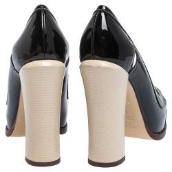 Pre Owned Fendi Black/Cream Patent Cut Out And Lizard Embossed Heel Platform Pumps Size 38