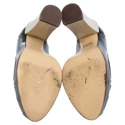 Pre Owned Fendi Black/Cream Patent Cut Out And Lizard Embossed Heel Platform Pumps Size 38