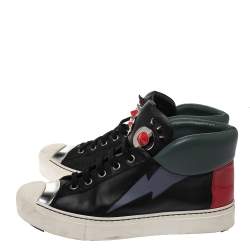 Pre Owned Fendi Multicolor Leather Monster Face High Top Sneakers Size 38