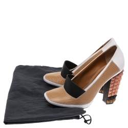 Pre Owned Fendi Multicolor Lizard Embossed Leather and Fabric Polifonia Court Studded Heel Pumps Size 38