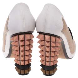 Pre Owned Fendi Multicolor Lizard Embossed Leather and Fabric Polifonia Court Studded Heel Pumps Size 38