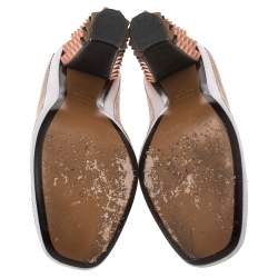 Pre Owned Fendi Multicolor Lizard Embossed Leather and Fabric Polifonia Court Studded Heel Pumps Size 38