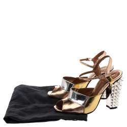 Pre Owned Fendi Metallic Multicolor Leather Polifonia Ankle Strap Sandals Size 37