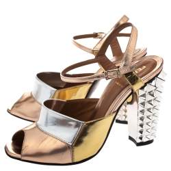 Pre Owned Fendi Metallic Multicolor Leather Polifonia Ankle Strap Sandals Size 37