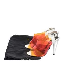 Pre Owned Fendi Multicolor PVC And White Patent Slingback Sandals Size 38