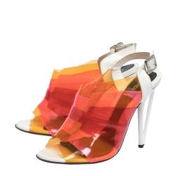 Pre Owned Fendi Multicolor PVC And White Patent Slingback Sandals Size 38